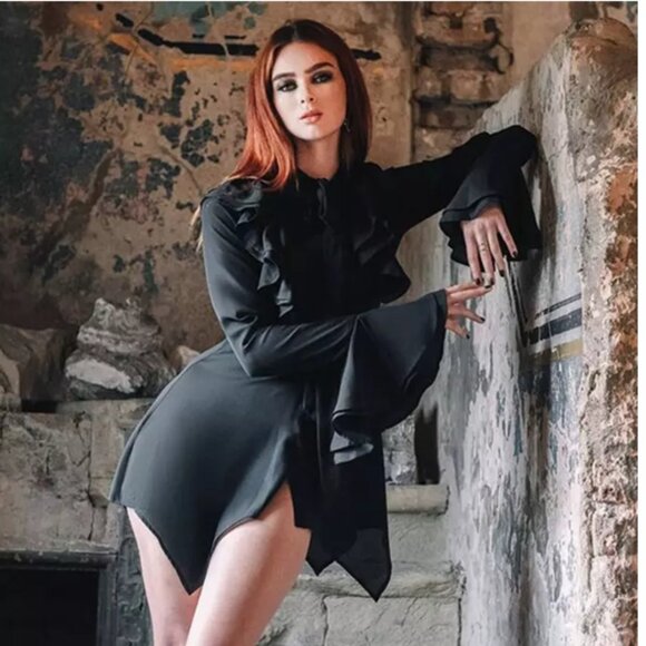 Killstar We Are The Weirdos Long Sleeve Ruffled Runa Tunic Blouse Button Up Top - Picture 5 of 9